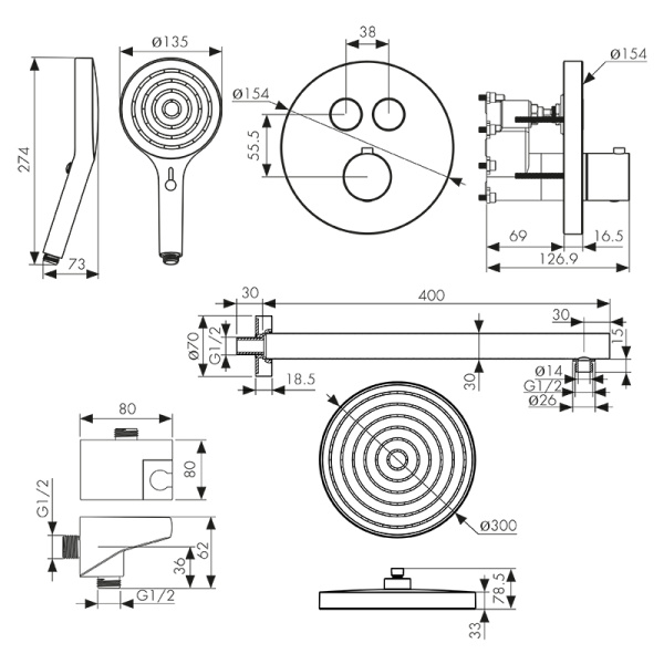 Душевая система скрытого монтажа с термостатом Kaiser Sano 08277-4 белая матовая фото