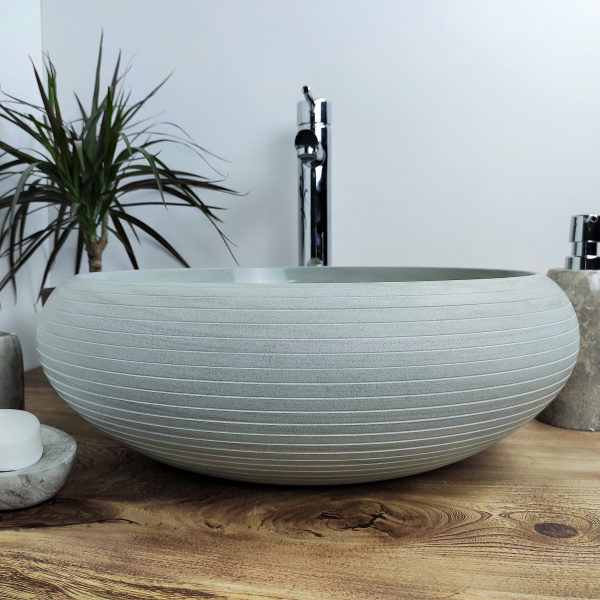 Раковина из камня андезит Indo Donut Blue Medium Alur DA-00150 фото