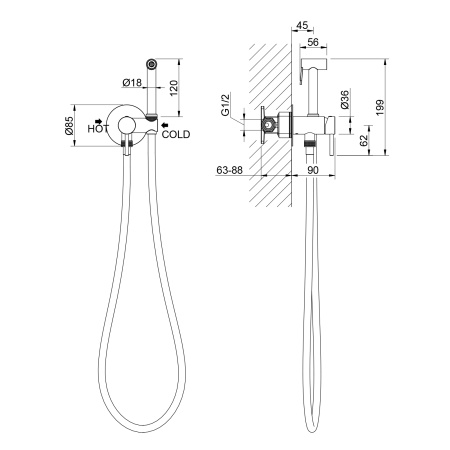 Гигиенический душ со смесителем Timo Saona 2338/03SM Черный фото