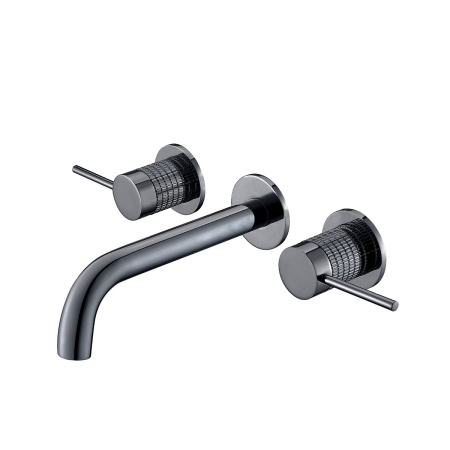 Настенный смеситель для раковины Vincea Groove VBFW-4G1GM вороненая сталь фото