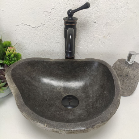 Накладная раковина из речного камня RS01489 (42*32*15) фото