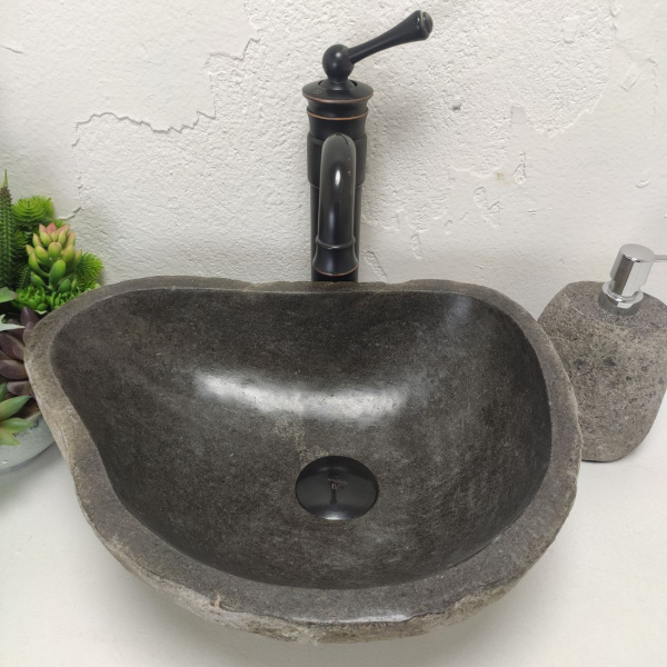 Накладная раковина из речного камня RS01489 (42*32*15) фото