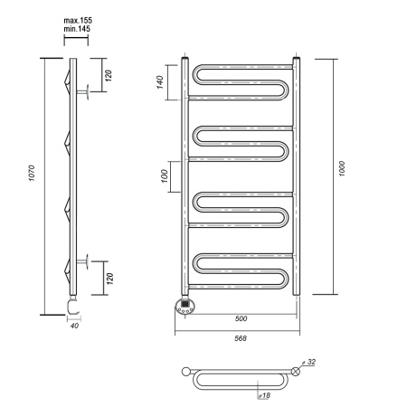 Полотенцесушитель электрический Domoterm Офелия Офелия П12 500x1000 EL фото