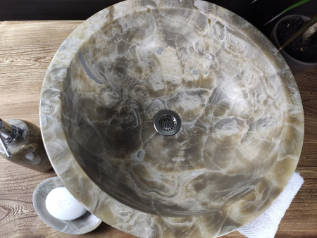 Накладная раковина из оникса Indo Bowl Grey Medium BO-00011 фото