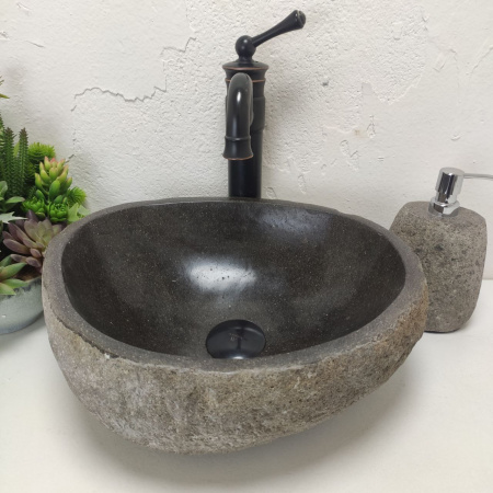 Накладная раковина из речного камня RS01490 (40*33*14) фото