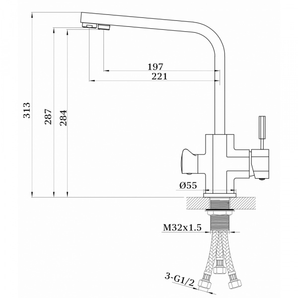 Смеситель для кухни с фильтром для воды Ganzer Rein GZ 16034M фото
