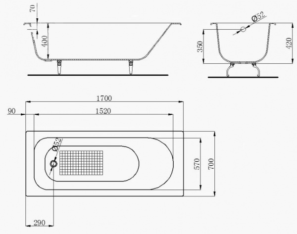 Чугунная ванна Byon 170х70 фото
