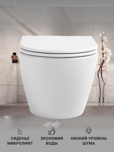 Подвесной унитаз безободковый Sintesi EVI SIN-TS-EVI-151WM с сиденьем, белый матовый фото