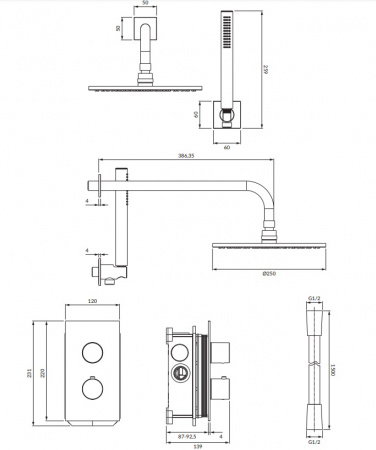 Душевая система для скрытого монтажа Omnires Contour SYSCT11GLB золото фото