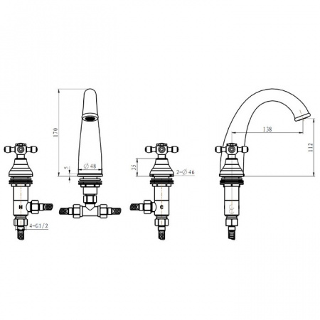 Смеситель для раковины двухвентильный Boheme Satine 317-ST фото