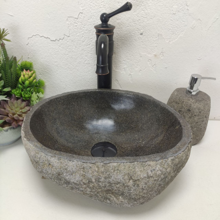 Накладная раковина из речного камня RS01485 (40*31*15) фото