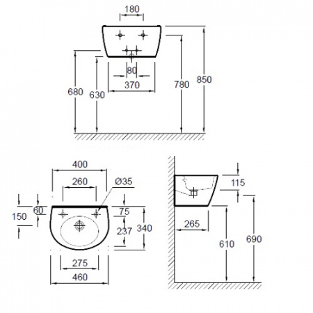 Рукомойник Jacob Delafon Ove E1567-00 46 см фото
