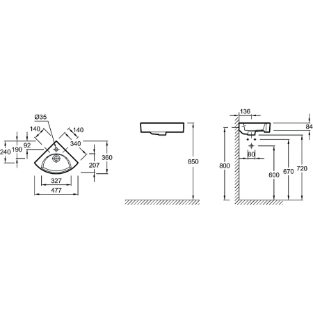 Угловой рукомойник Jacob Delafon Odeon Rive Gauche EGP112-00 34х34 фото