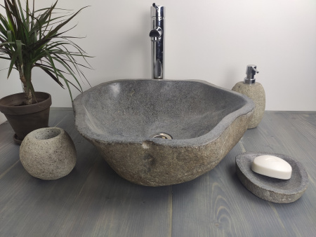 Накладная раковина из речного камня RS386 (46*43*15) фото