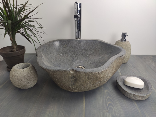 Накладная раковина из речного камня RS386 (46*43*15) фото