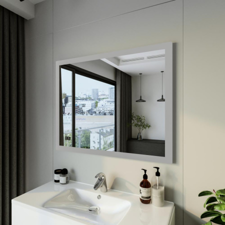 Зеркало Бриклаер Вега/Мальта 100 см с подсветкой и часами, включение на взмах руки фото