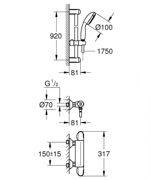 Термостат для душа Grohe Grohtherm 1000 34256004 фото