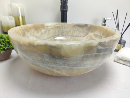 Накладная раковина из оникса Indo Bowl Yellow Medium BO-00030 фото