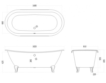 Чугунная ванна Devon & Devon Admiral 2MRADMIRALCRDD с ножками Eagle 182x81 на ножках фото