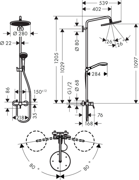 Душевая система (стойка) Hansgrohe Croma Select 280 Air 1jet Showerpipe 26791000 фото