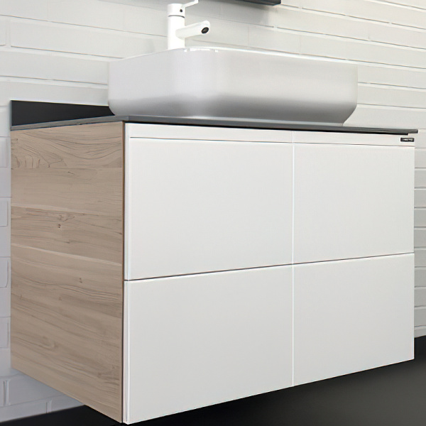 Тумба Comforty Таллин-80 белый матовый/дуб натуральный с антрацитовой столешницей, с раковиной COMFORTY T-Y9378 00-00009969 фото