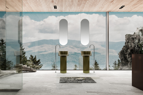 Напольная раковина из полиэфирной смолы Abber Kristall AT2702Vesuvian оливковая фото