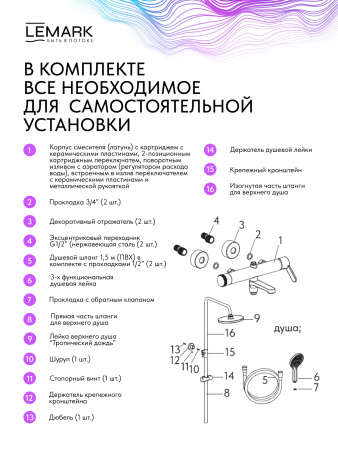 Душевая система Lemark Ladoga LMF-0726B-BL фото