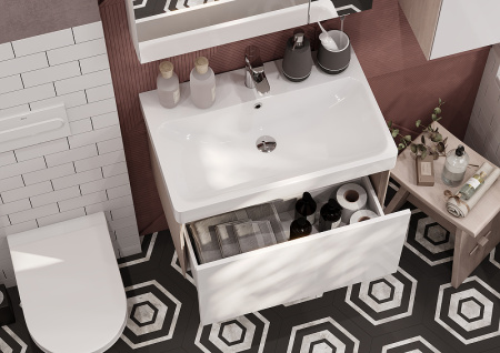 Тумба с раковиной Акватон Асти 70 1A263001AXD70 белый глянцевый / ясень шимо фото