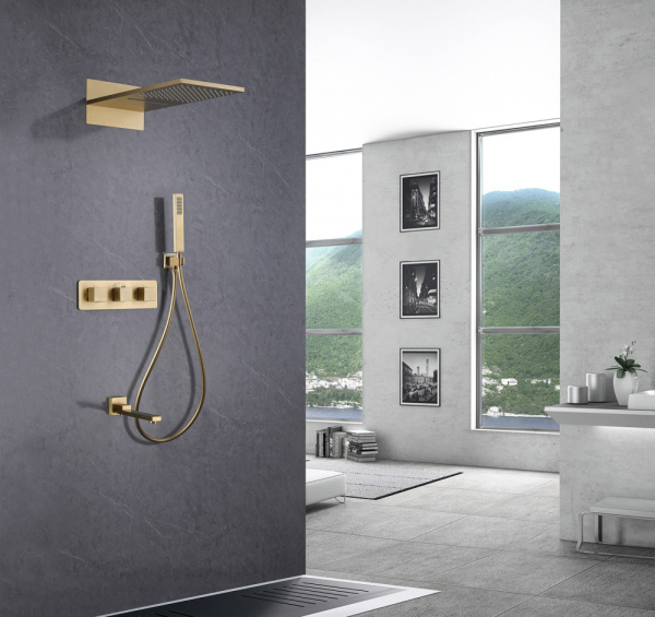 Душевая система скрытого монтажа с термостатом Abber Daheim AF8253G золото матовое фото