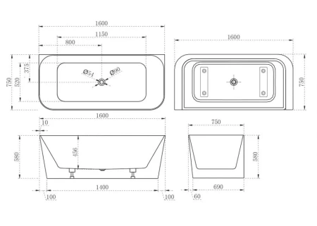 Ванна акриловая Abber AB9223-1.6 160x75 фото