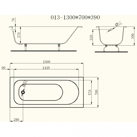 Чугунная ванна Castalia 130x70 фото