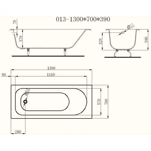 Чугунная ванна Castalia 130x70 фото