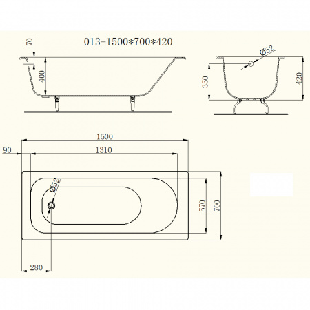 Чугунная ванна Castalia 150x70 фото
