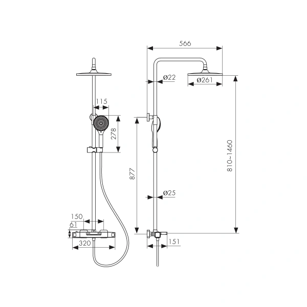 Душевая система (стойка) с термостатом Kaiser Quadris 25282-2 черная матовая фото
