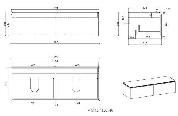 Тумба под раковину Vincea Luxe 140 VMC-4LX140WN шпон натуральный орех фото