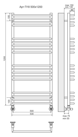 Водяной полотенцесушитель Арт П18 500х1200 Terminus 4670078513397 фото