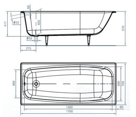 Чугунная ванна Универсал Грация ВЧ-170х70 фото