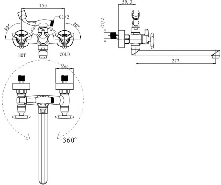 Смеситель для ванны с душем Kaiser Trio 57055 фото
