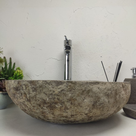 Накладная раковина из речного камня RS01380 (48*39*15) фото