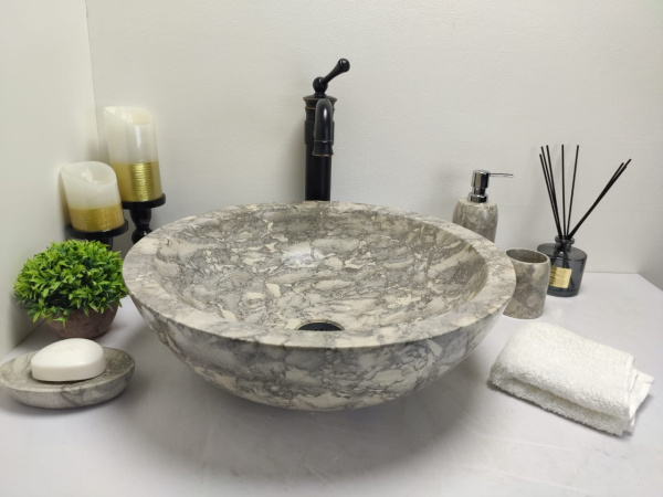 Накладная раковина из мрамора Bowl Grey Doreng Medium BM-00031 фото