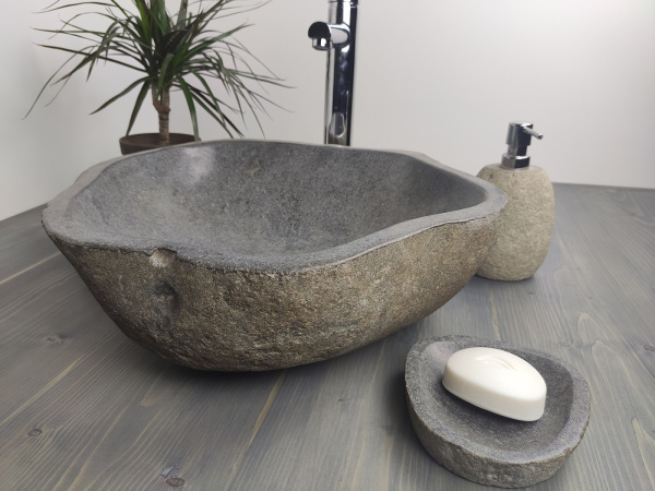 Накладная раковина из речного камня RS386 (46*43*15) фото