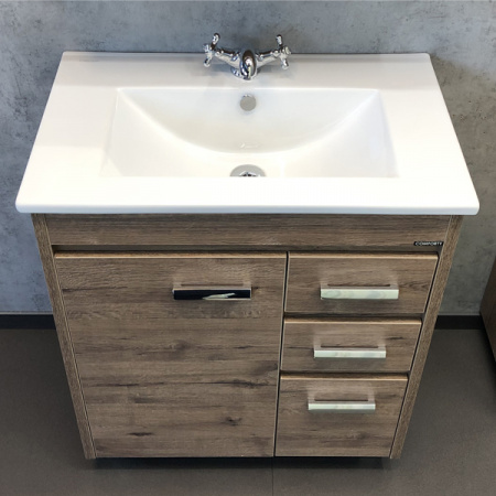 Тумба Comforty Марио-75 дуб темный с раковиной Quadro 75 фото