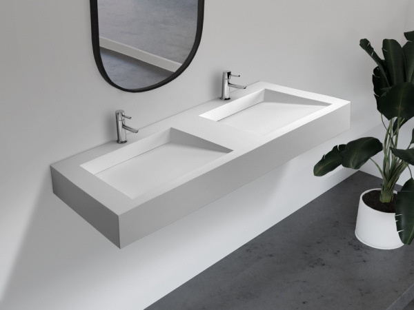 Двойная раковина подвесная Abber Stein AS2643-1.5 152x45 белая матовая фото