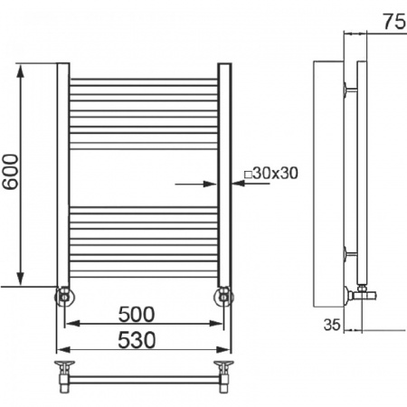Водяной полотенцесушитель Ника Modern ЛМ 2 60/50 с вентилями фото
