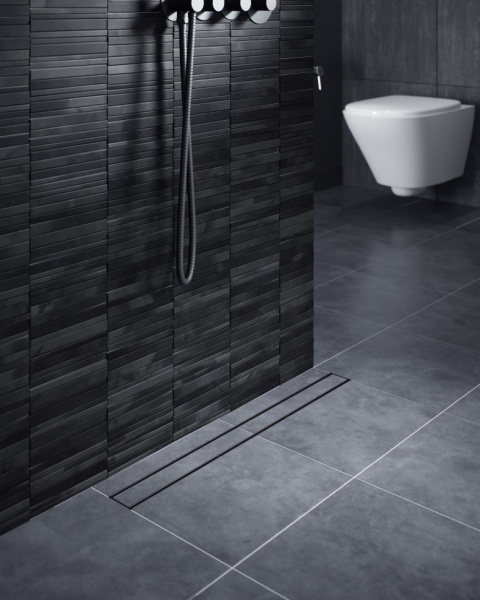 Душевой лоток Timo Drain System 80 DS230208/03 с двусторонней панелью под плитку, цвет черный матовый фото