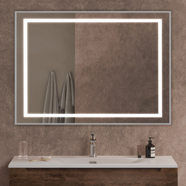 Зеркало с подсветкой и сенсорным выключателем BelBagno SPC-KRAFT-1000-800-SENS-AL 100x80 сатин фото
