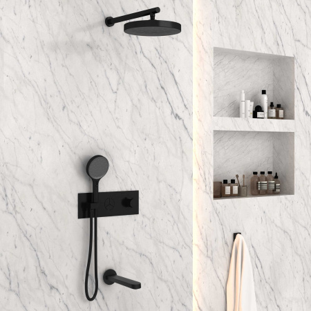 Душевая система скрытого монтажа с термостатом Vincea Inspire VSFW-432TI3MB черная матовая фото