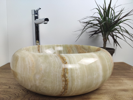 Накладная раковина из оникса Indo Donut Green Medium DO-000161 фото