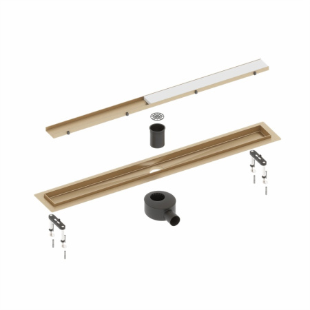 Душевой лоток Timo Drain System 90 DS230209/17 с двусторонней панелью под плитку, цвет золото матовое фото