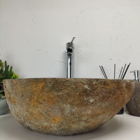 Накладная раковина из речного камня RS01394 (45*41*15) фото